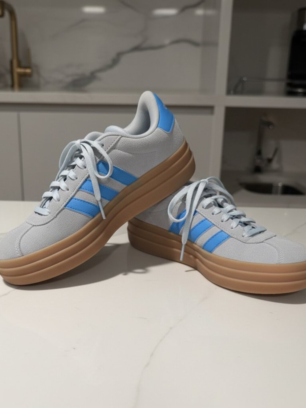 Adidas Grey & Blue Gum Sole Sneakers Size 7.5